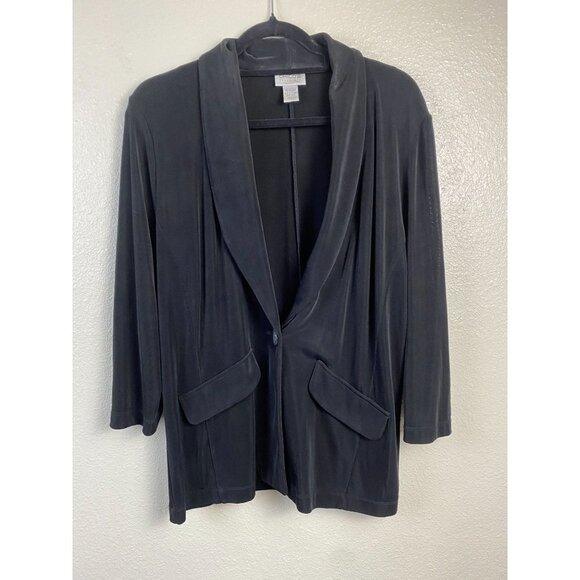 Chico's Travelers Slinky Knit Womens Blazer Cardigan size Large Black Office - Picture 1 of 10